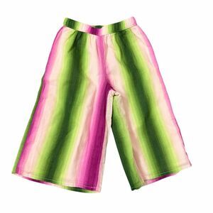 Janie & Jack Girls Wide Leg Pants Pink Green Cotton Stripe Pull on Sz 3 3T Boho
